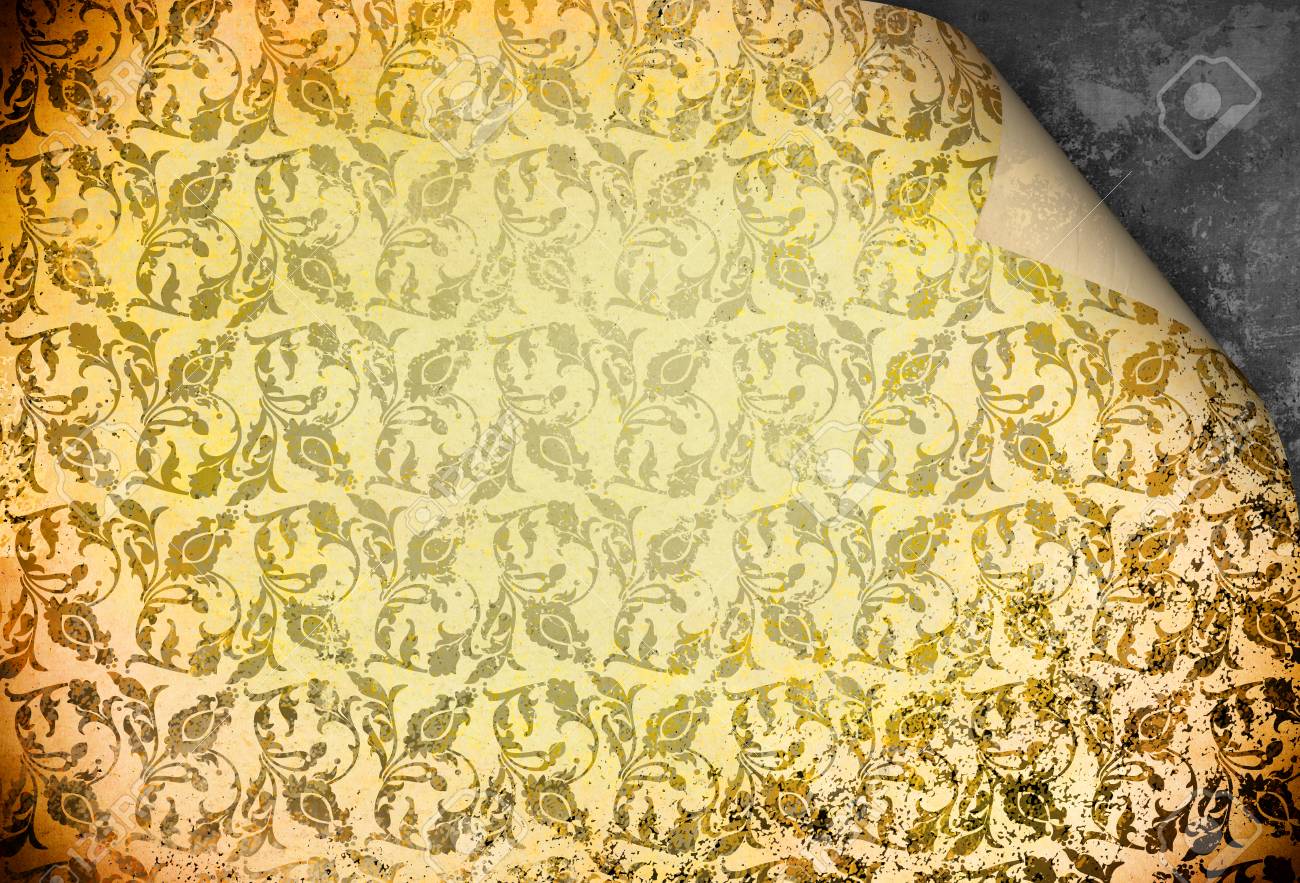 Vintage wallpaper with old,fashioned floral patterns on a grunge..