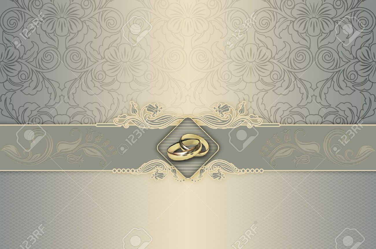 decorative background with floral patterns and gold wedding rings