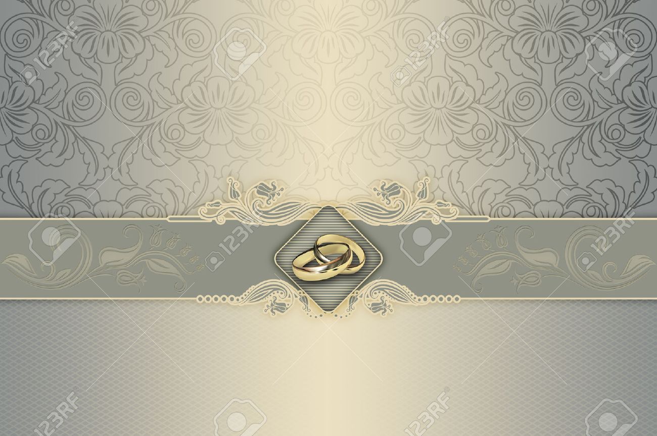 Decorative Background With Floral Patterns And Gold Wedding Rings For The  Design Of Wedding Invitation Card. Stock Photo, Picture And Royalty Free  Image. Image 42038309.