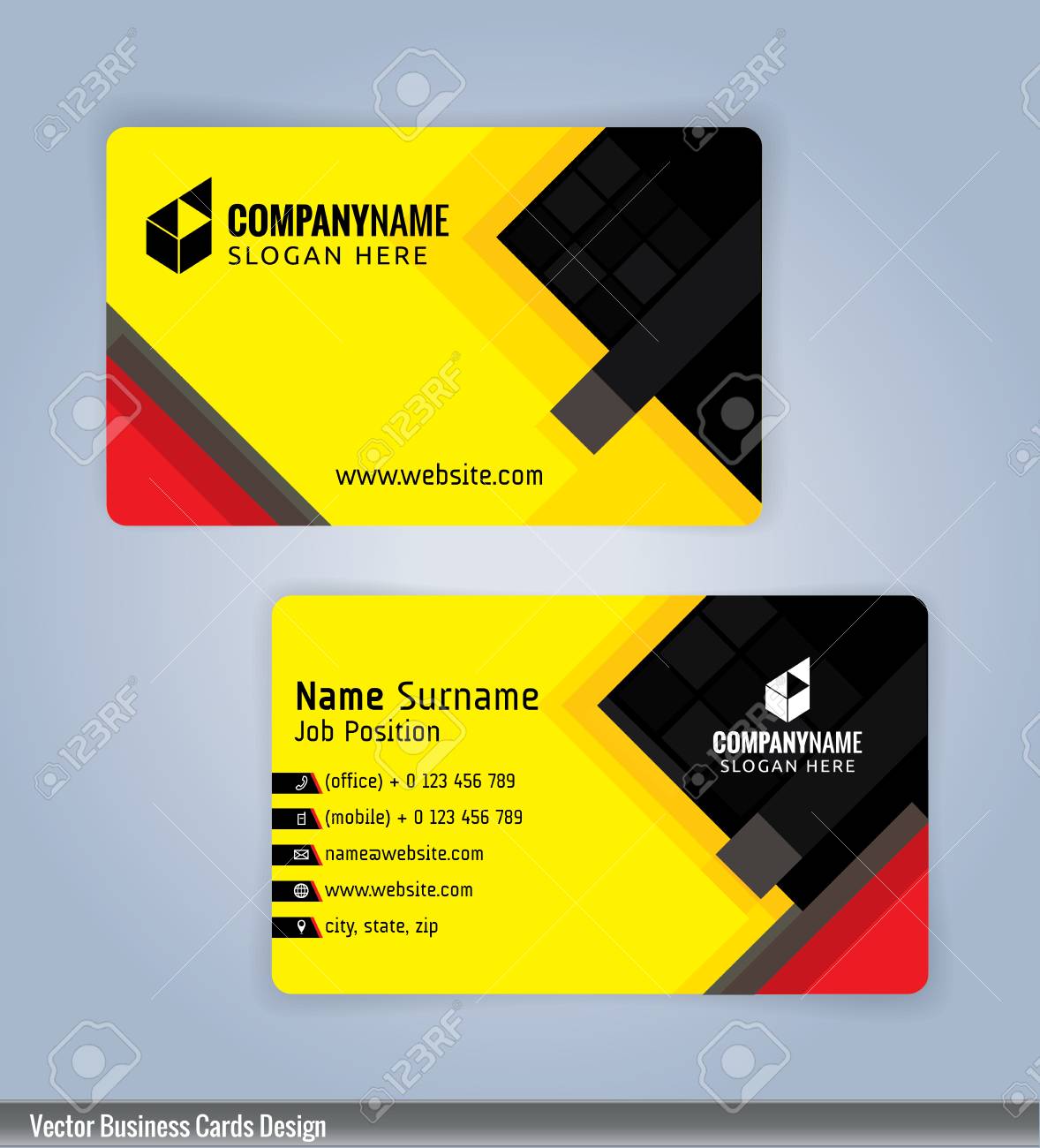 yellow and red modern business card template illustration royalty
