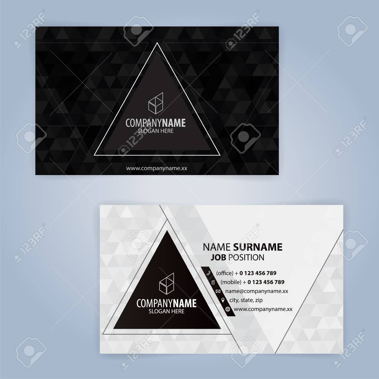 black and white modern business card template with triangular