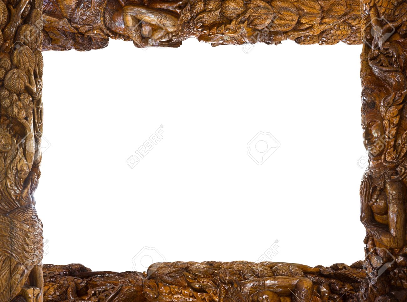 buddha carved wooden frame to be beautifully unique stock photo