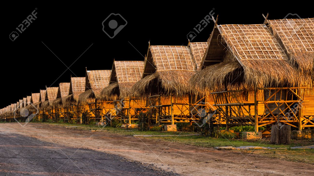 Isolate Rows Of Thatched Bamboo Huts, Shacks With Thatch Roofs Sunlight Shining Through The Room. Stock Photo, Picture and Royalty Free Image. Image 53339796.