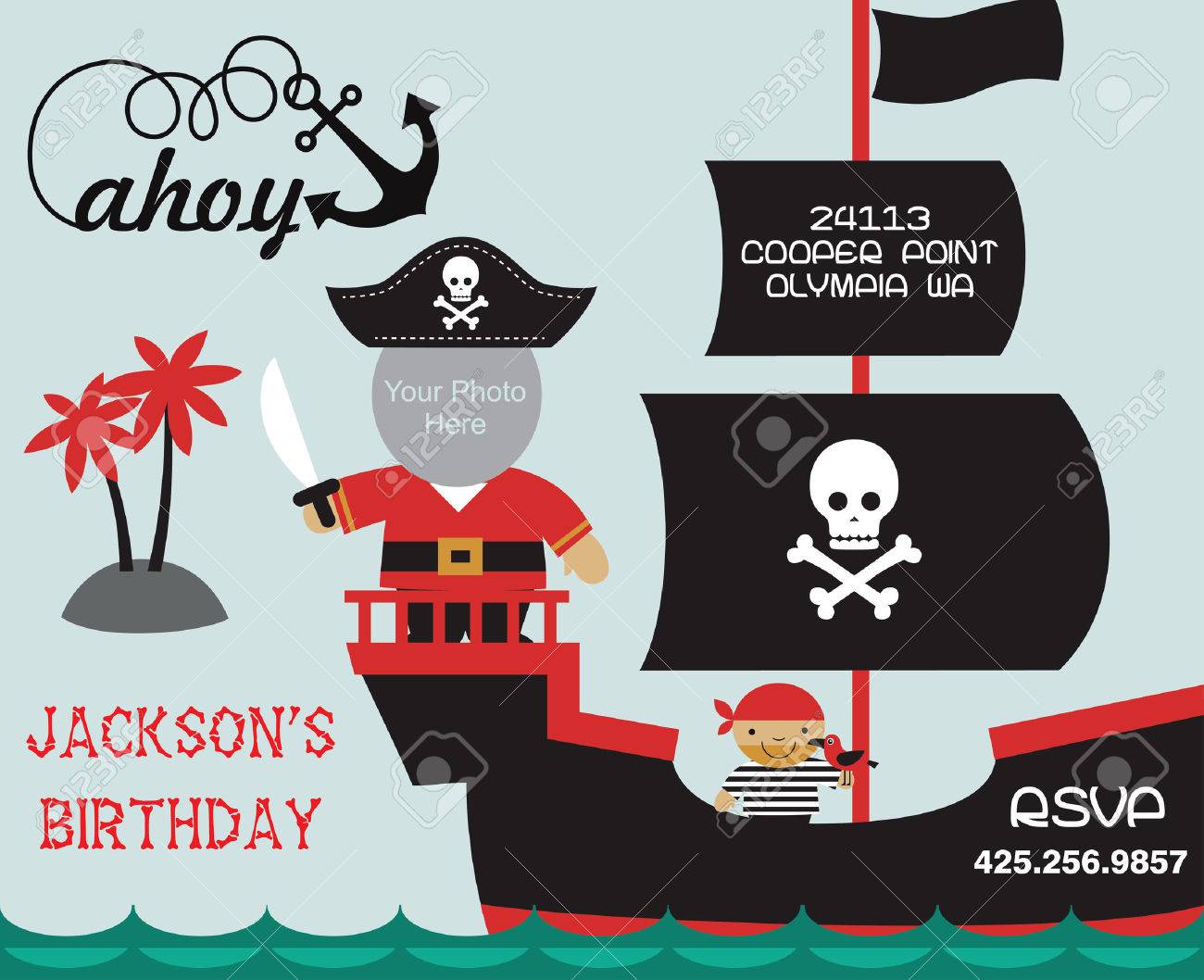 pirate party invitation card with place for photo vector