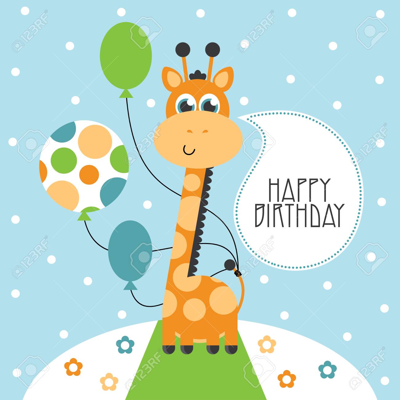 cute happy birthday card with nice giraffe royalty free cliparts