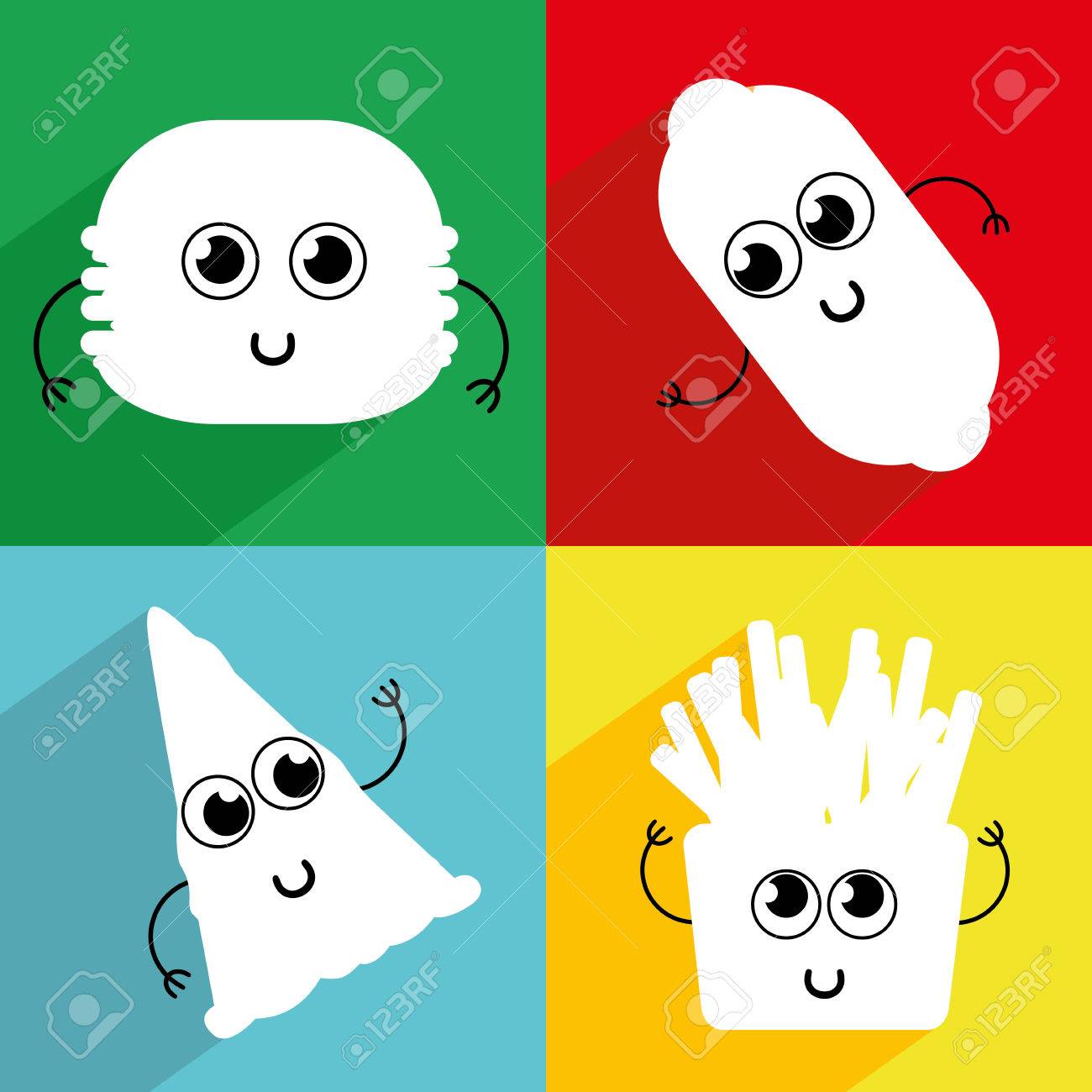 set of cute cartoon fast food characters template for menu of