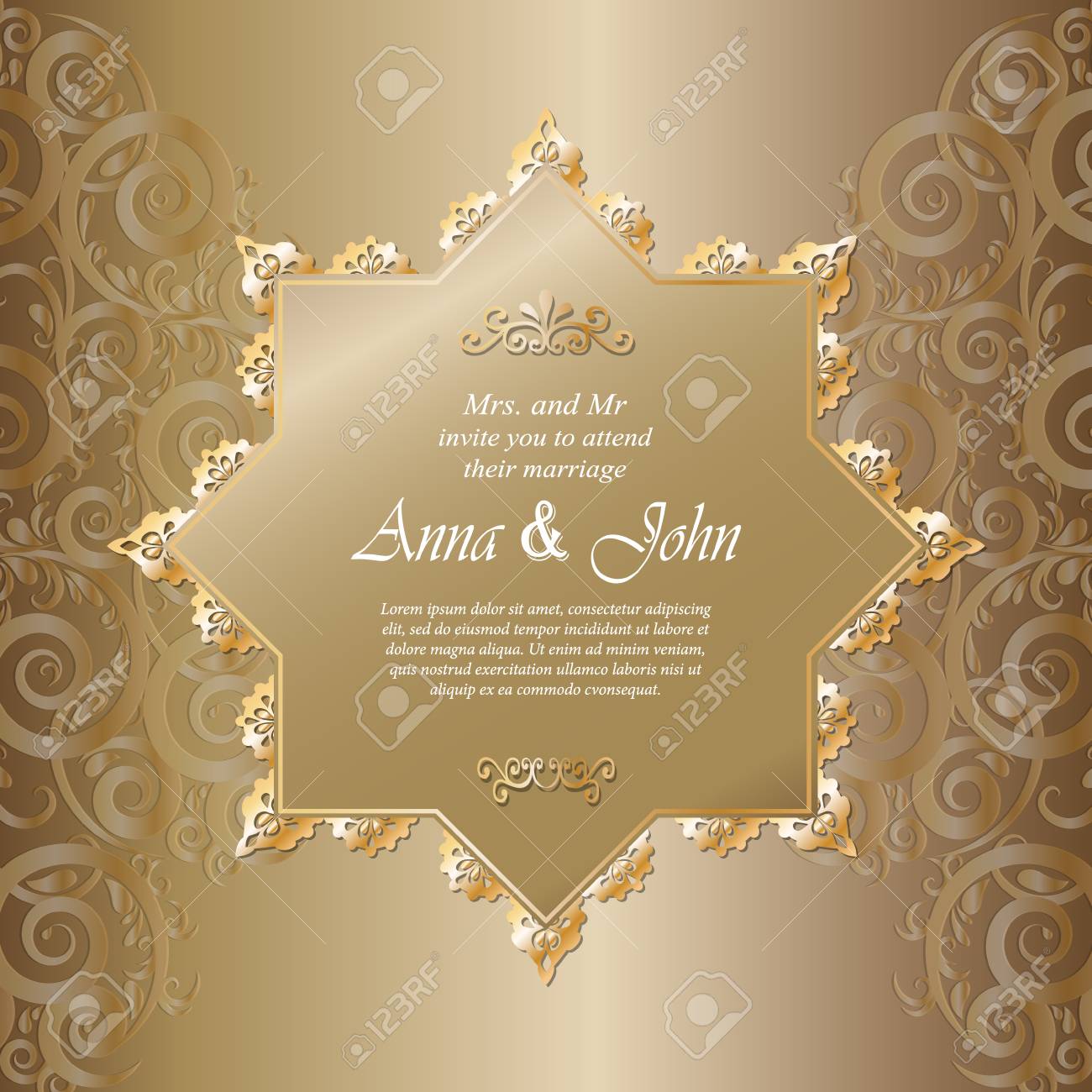 Wedding Card, Invitation Card With Ornamental On Golden Background Royalty  Free SVG, Cliparts, Vectors, and Stock Illustration. Image 79753699., image size:1300x1300