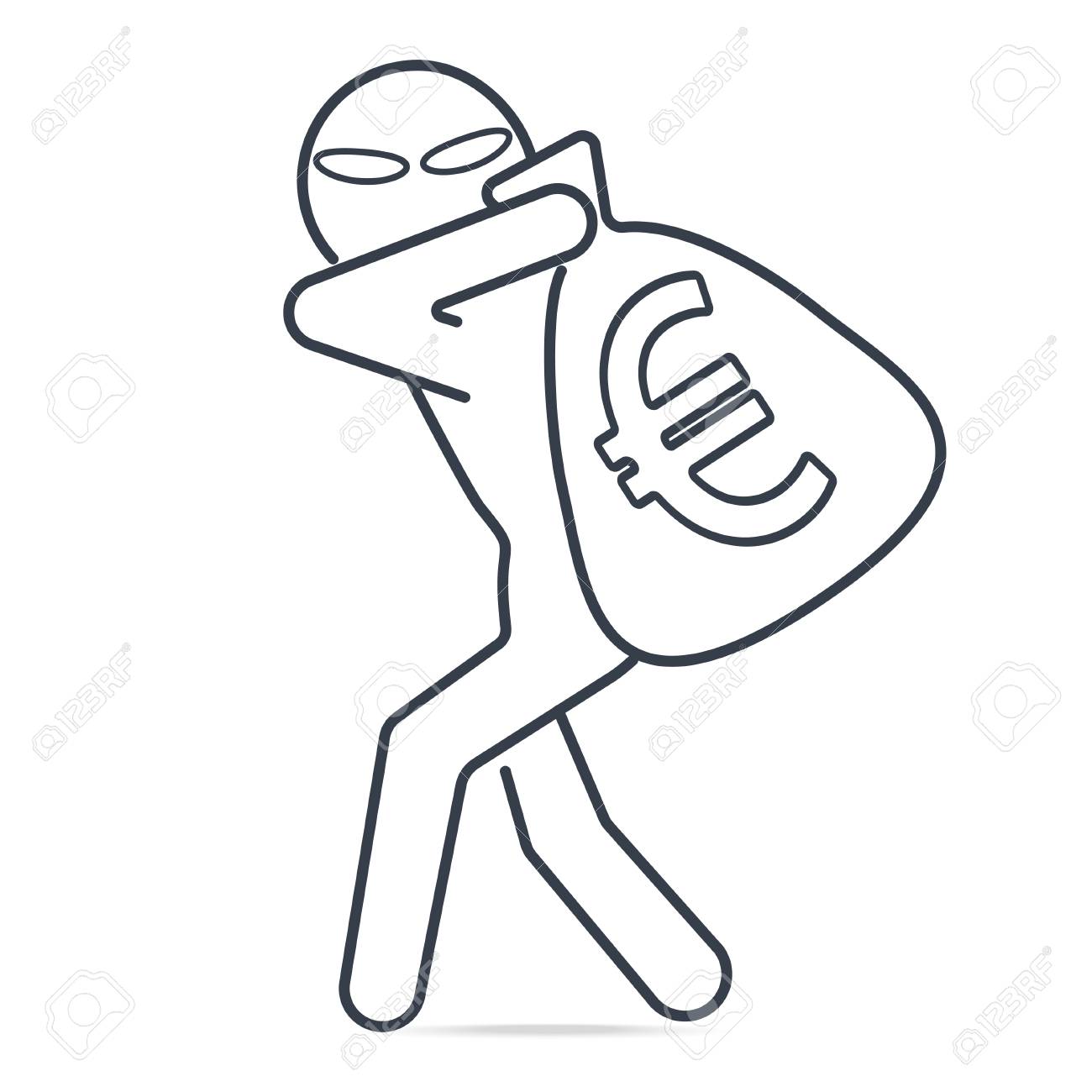 お金を盗む泥棒とユーロ記号のアイコン。シンプルな線図のイラスト素材・ベクター Image 121828145