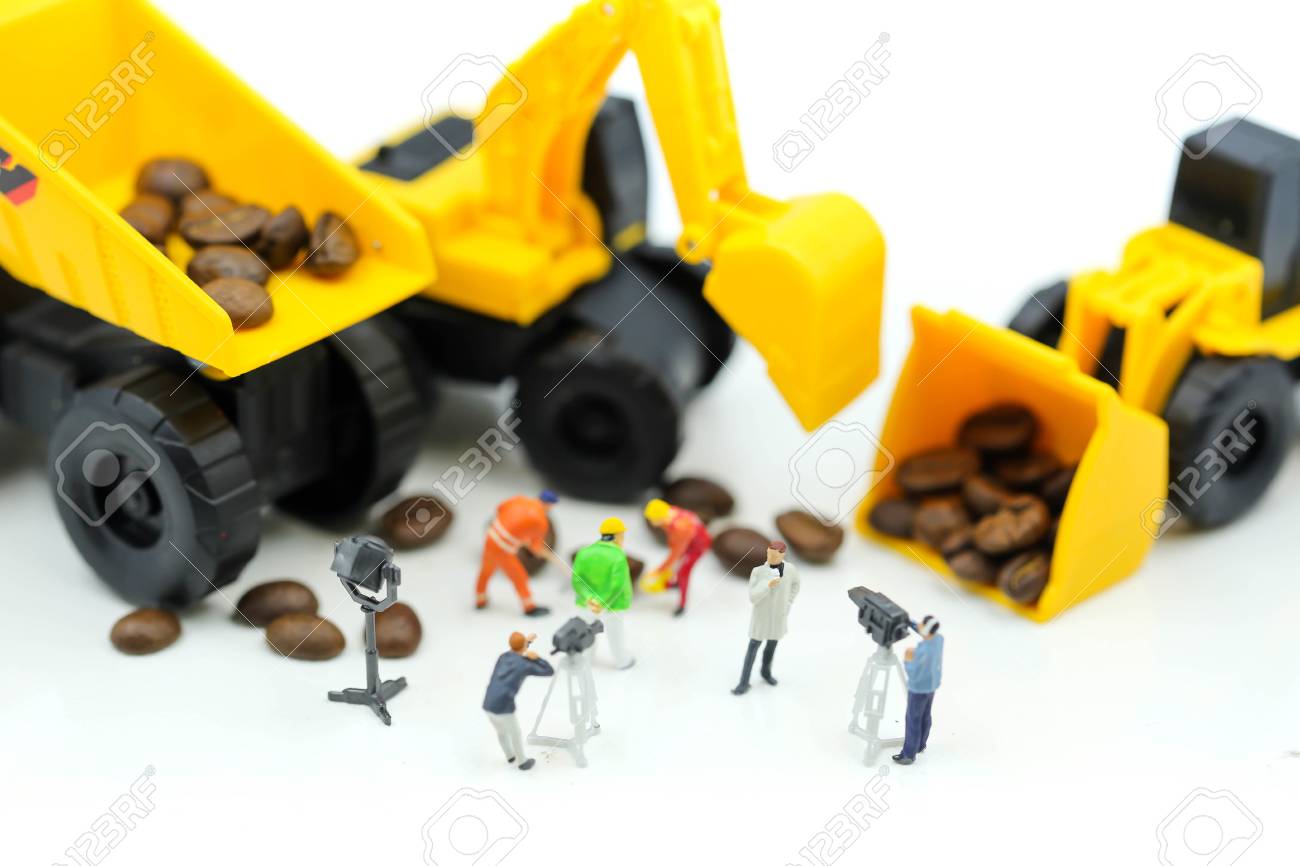 miniature people journalist making an interview a professional television production engi