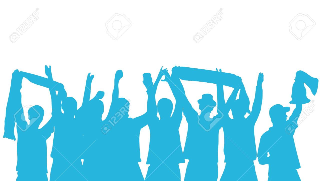 Silhouette Of Happy Football Or Music Fans With Blue Color Stock Photo,  Picture and Royalty Free Image. Image 110552310., image size:1300x725