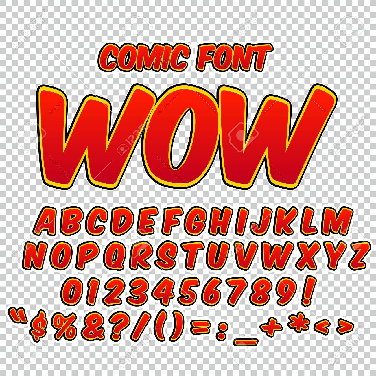 アルファベットのセット コミック ポップなアート スタイル 赤い色バージョンです 文字 数字および子供のイラスト Web サイト 漫画 バナーの数字 のイラスト素材 ベクタ Image