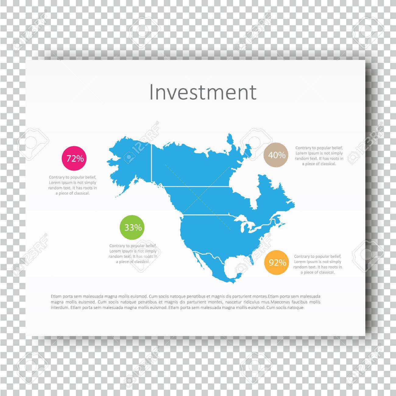 infographic investment north america map presentation template business layout design modern style vector