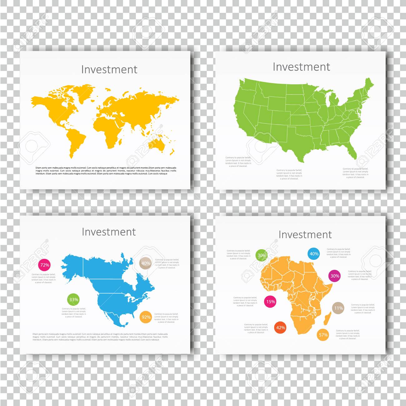 business investment slide set of usa north america africa maps maps for presentation