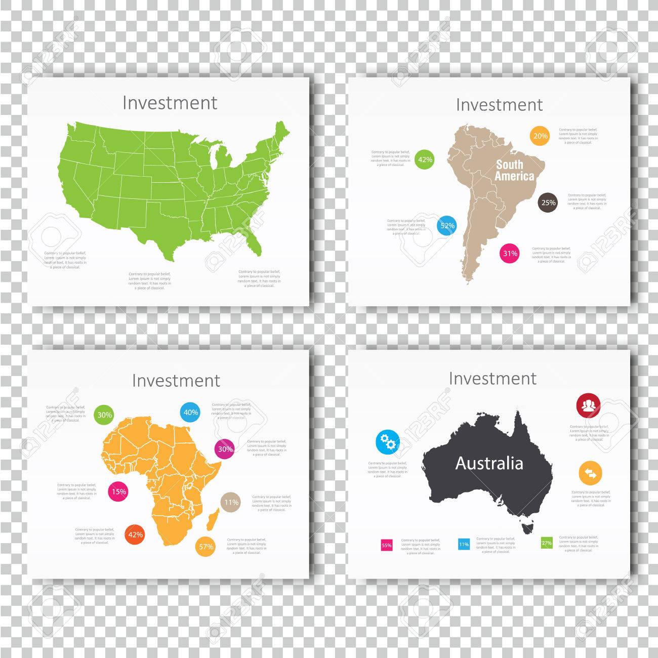 business investment slide set of usa north america africa maps maps for presentation