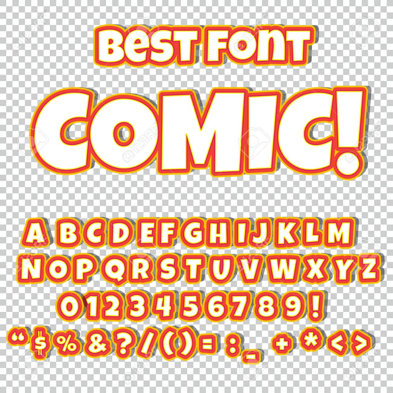 コミック文字セット 文字 数字およびキッズ イラスト サイト漫画バナーの数字 のイラスト素材 ベクタ Image