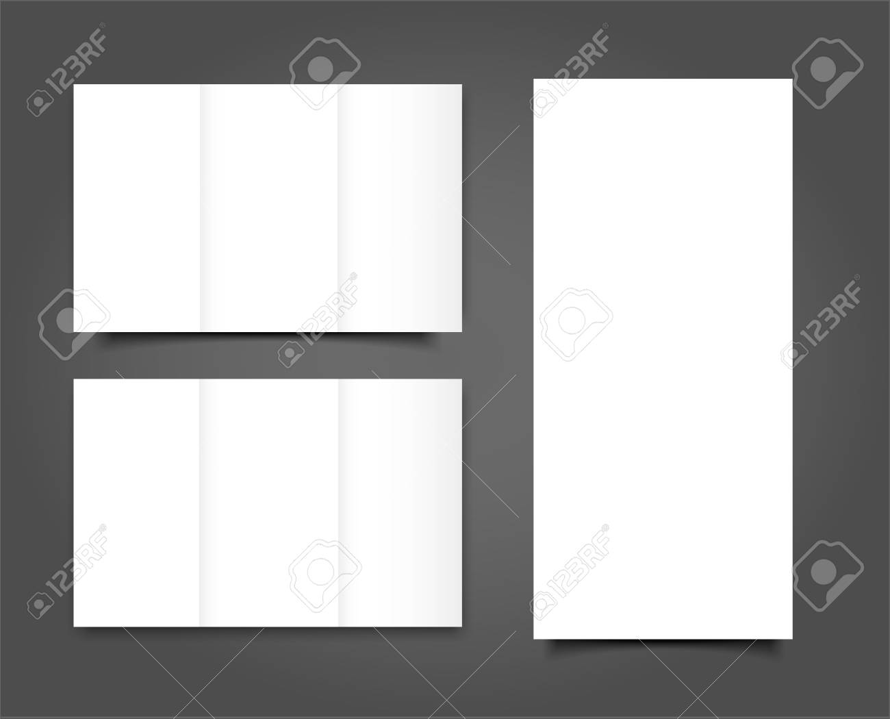 set of blank tri fold brochure mock up portrait cover royalty free