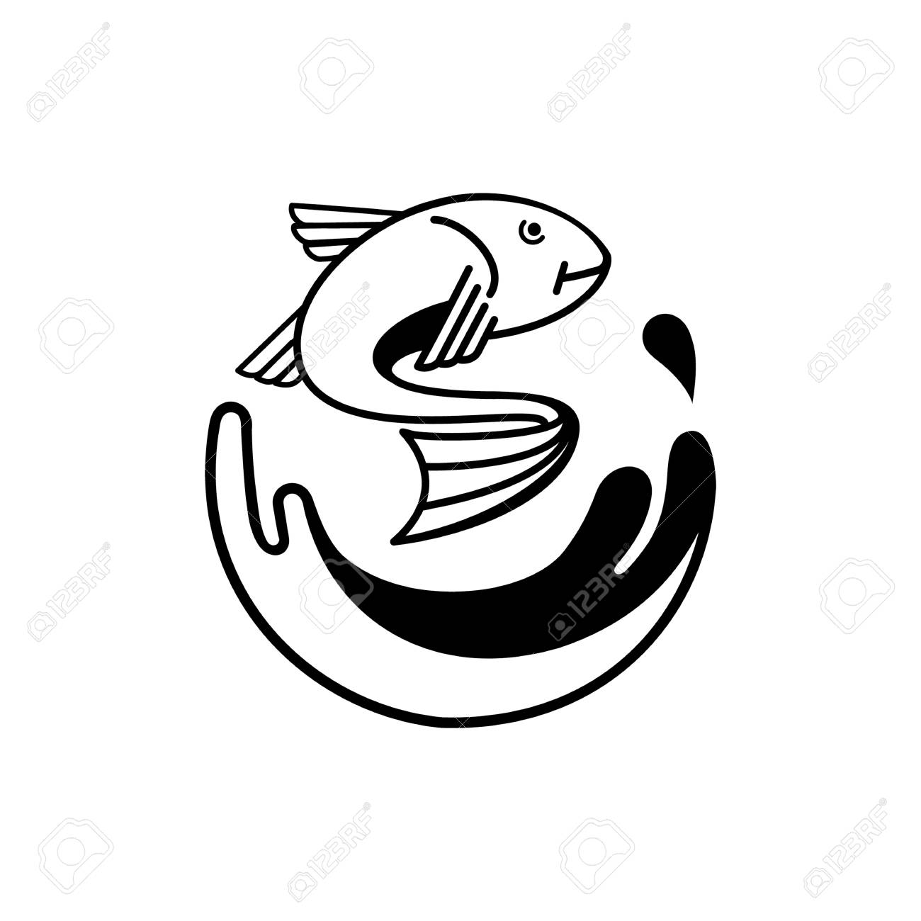outline fish swimming on wave in ocean logo design royalty free outline of fish