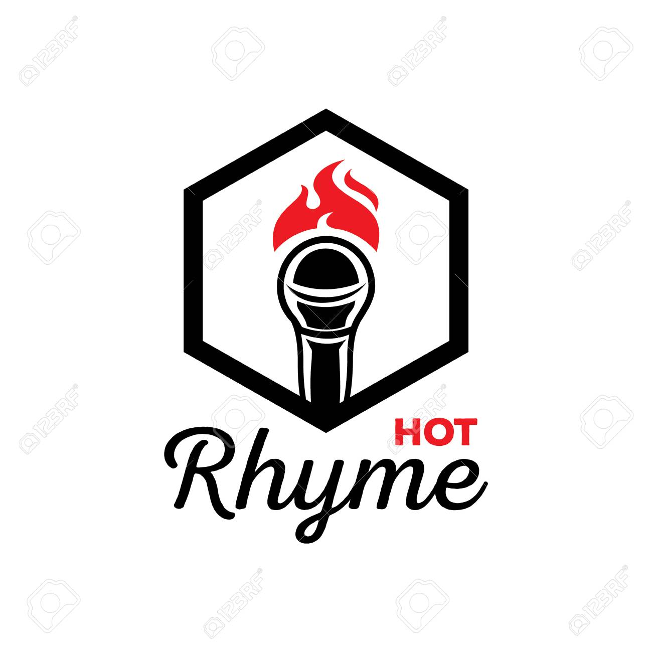 火のイラストにマイクが付くホット韻ロゴデザイン のイラスト素材 ベクタ Image