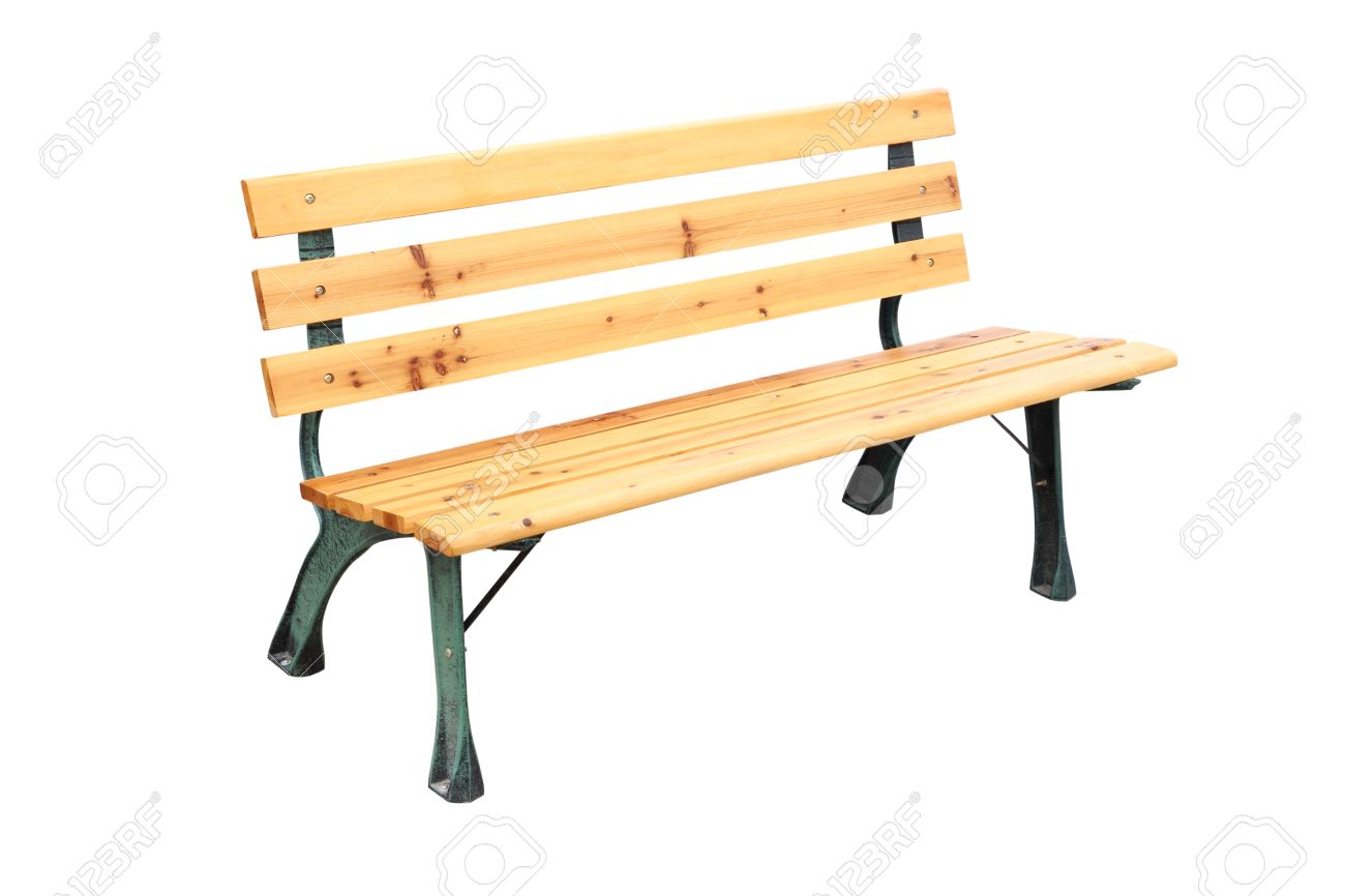 白い背景の上の木と鉄の脚のベンチ の写真素材 画像素材 Image