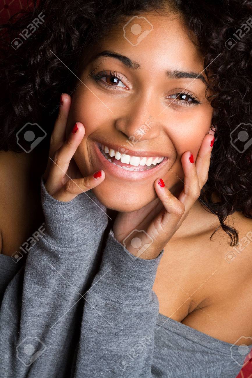 Beautiful smiling black woman closeup - 43183616 Beautiful smiling black woman closeup - 43183616
