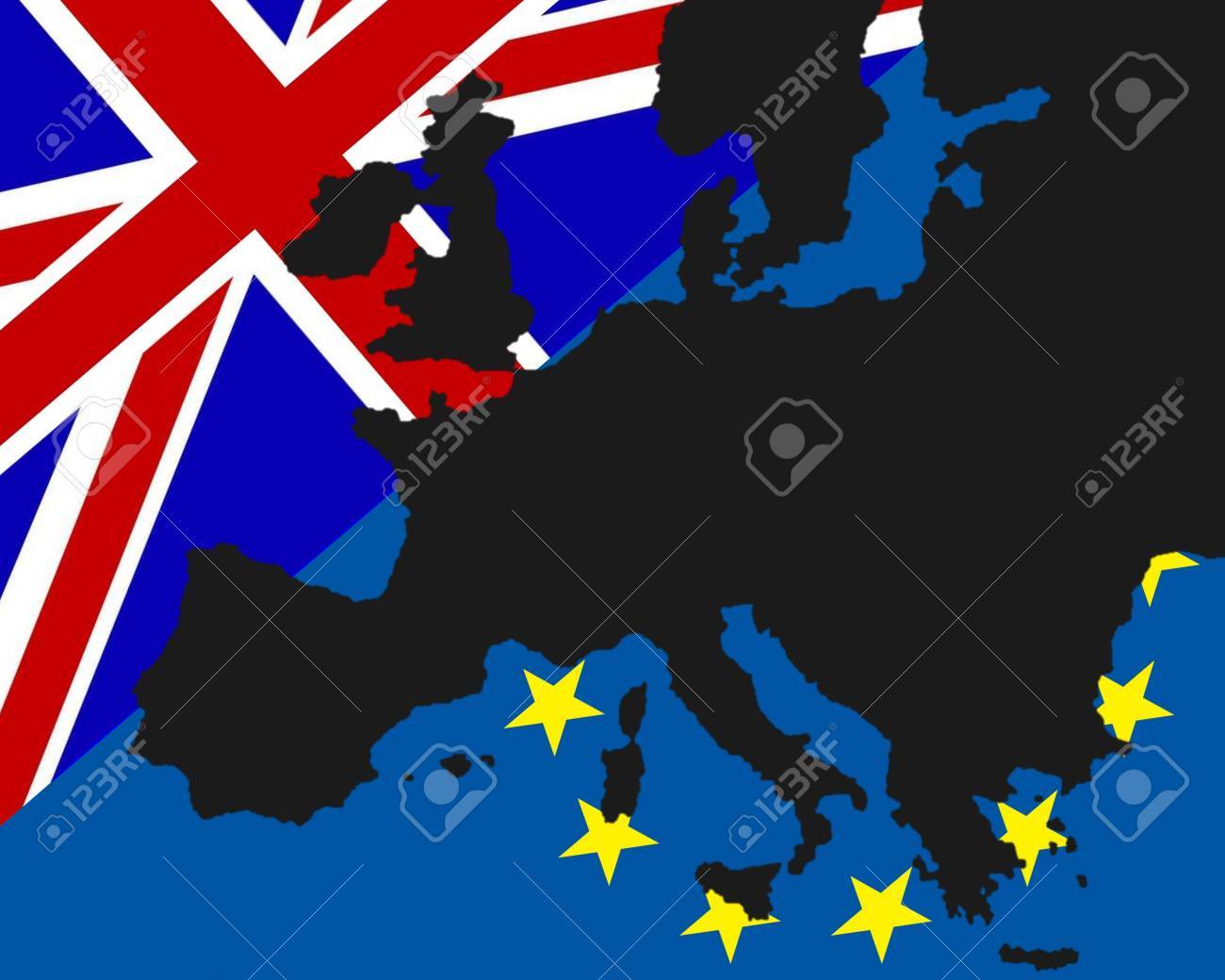 Power Struggle Entre Le Royaume Uni Et En Europe La Carte Noire De Leurope A été Déposé Avec Les Drapeaux De La Grande Bretagne Et En Europe