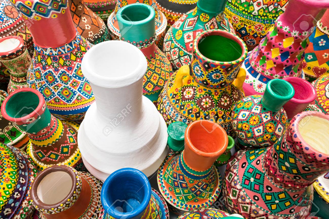 Angled View Showing A Composition Of Artistic Painted Handcrafted