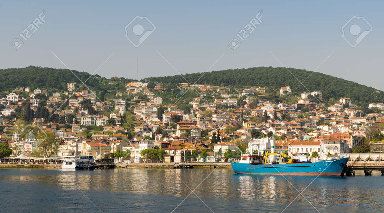 View of Heybeliada island from the sea with summer houses. the island is the second largest one of four islands named Princes Islands in the Sea of Marmara, near Istanbul, Turkey - 164555364 View of Heybeliada island from the sea with summer houses. the island is the second largest one of four islands named Princes Islands in the Sea of Marmara, near Istanbul, Turkey - 164555364