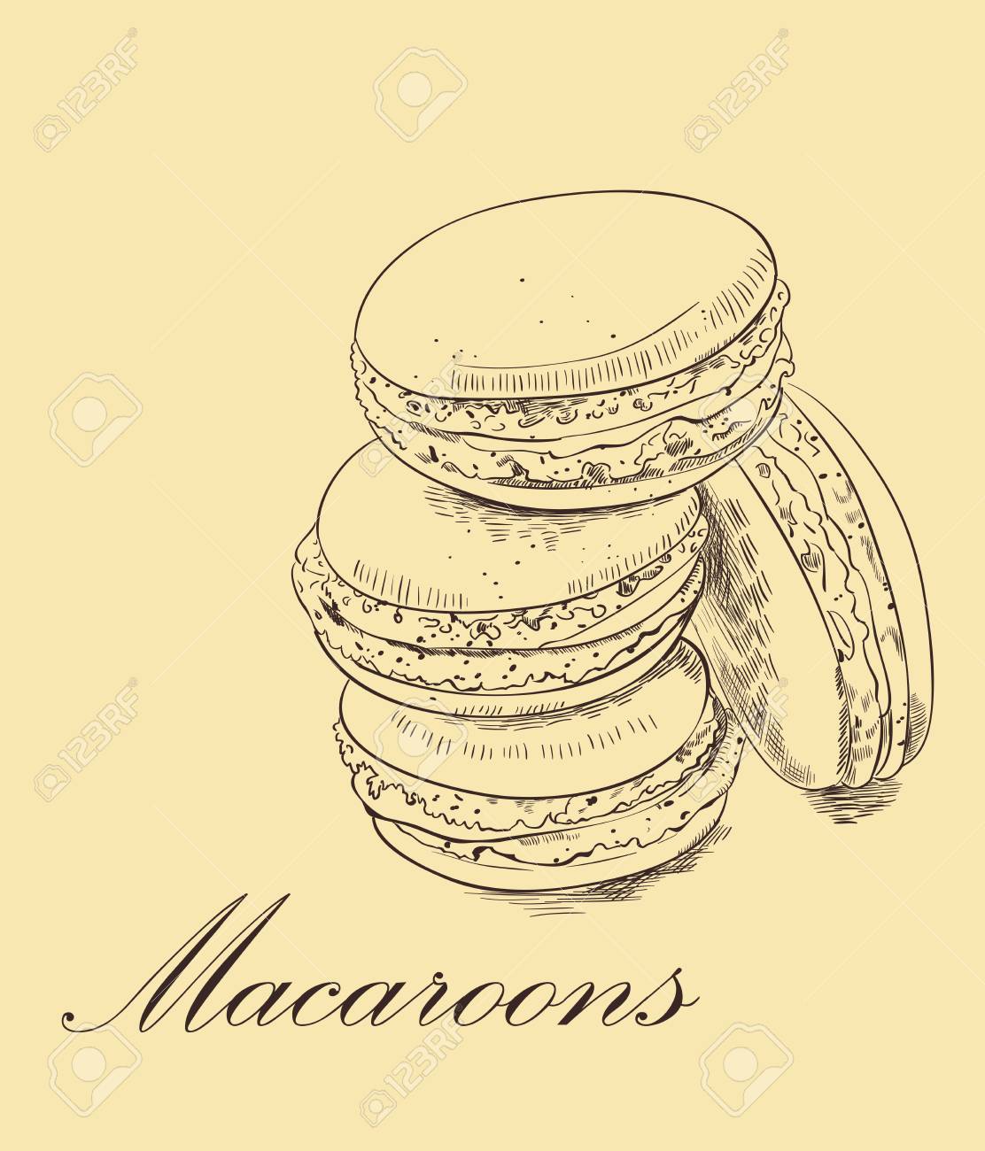 Vecteur De Macarons Dessin Dessine A La Main Sur Fond Clip Art
