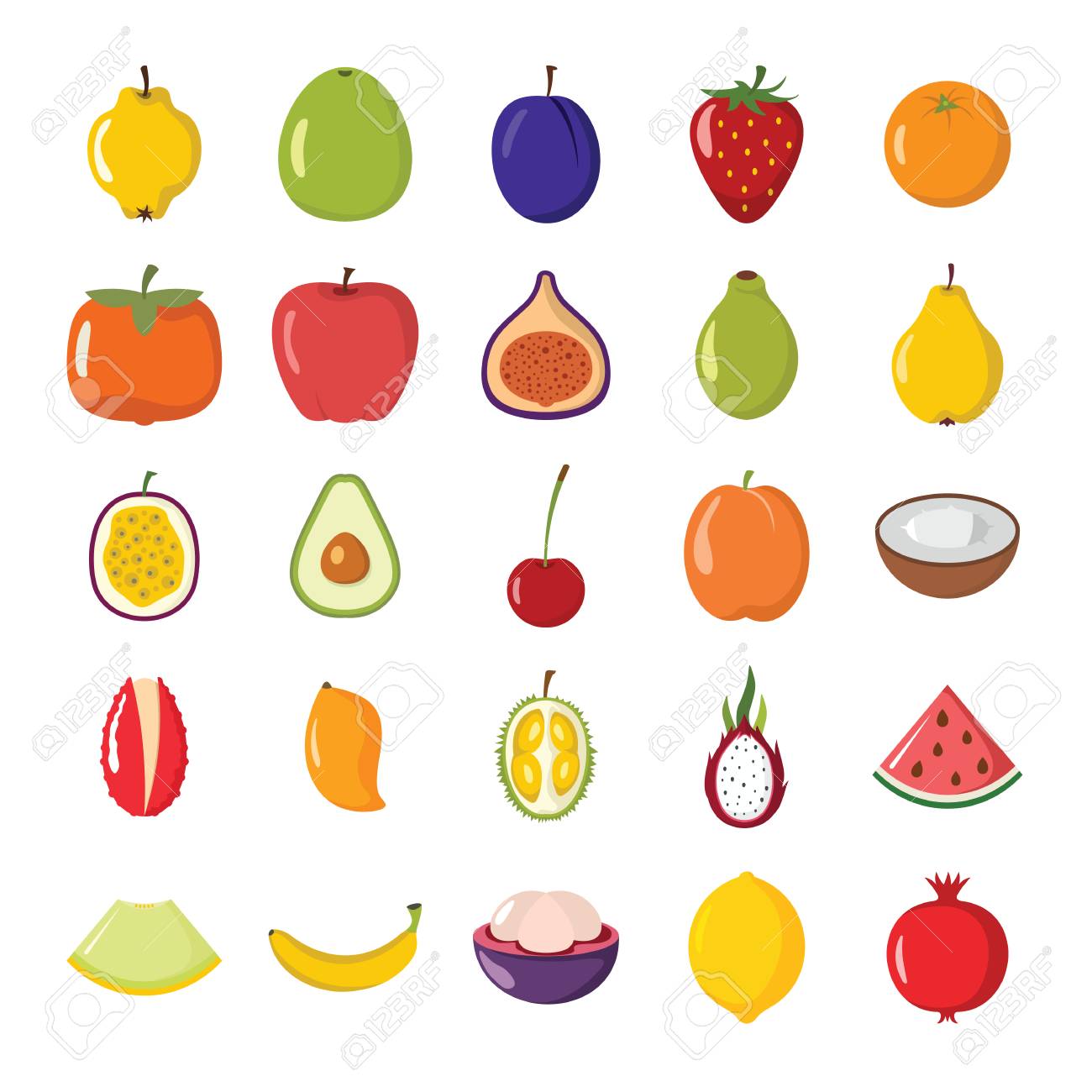 Set Of Colorful Cartoon Fruit Icons Stock Photo Picture And Royalty Free Image Image