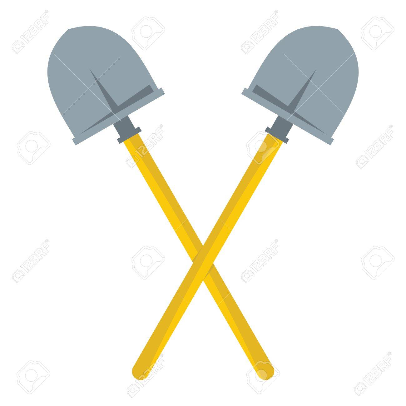 crossed shovels flat cartoon icon shovels vector illustration