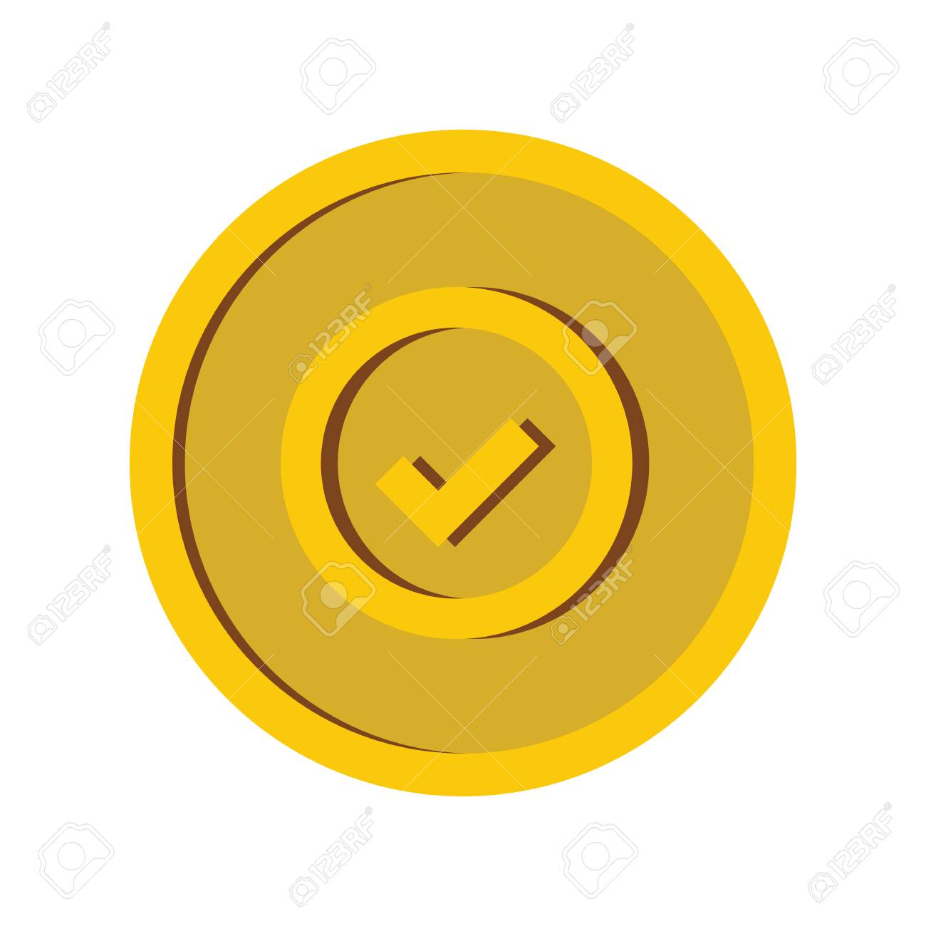 평면 그림에서 Checkcoin 아이콘; 흰색 배경에 고립 된 웹에 대 한 체크 코인 벡터 아이콘. 로열티 무료 사진, 그림, 이미지  그리고 스톡포토그래피. Image 91586978