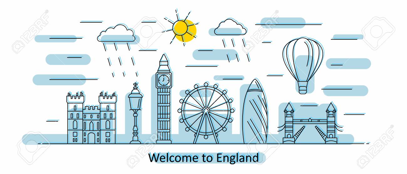 イングランドのパノラマ 建物や都市建築とのアウトラインスタイルでの英国のベクトルイラスト イギリスへようこそ のイラスト素材 ベクタ Image イングランドのパノラマ 建物や都市建築とのアウトラインスタイルでの英国のベクトルイラスト イギリスへようこそ のイラスト素材 ベクタ Image