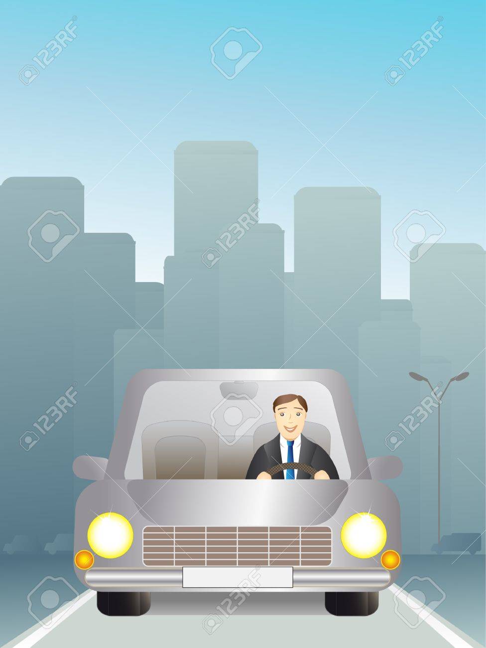 道路を走る車の男のイラスト素材 ベクタ Image 道路を走る車の男のイラスト素材 ベクタ Image