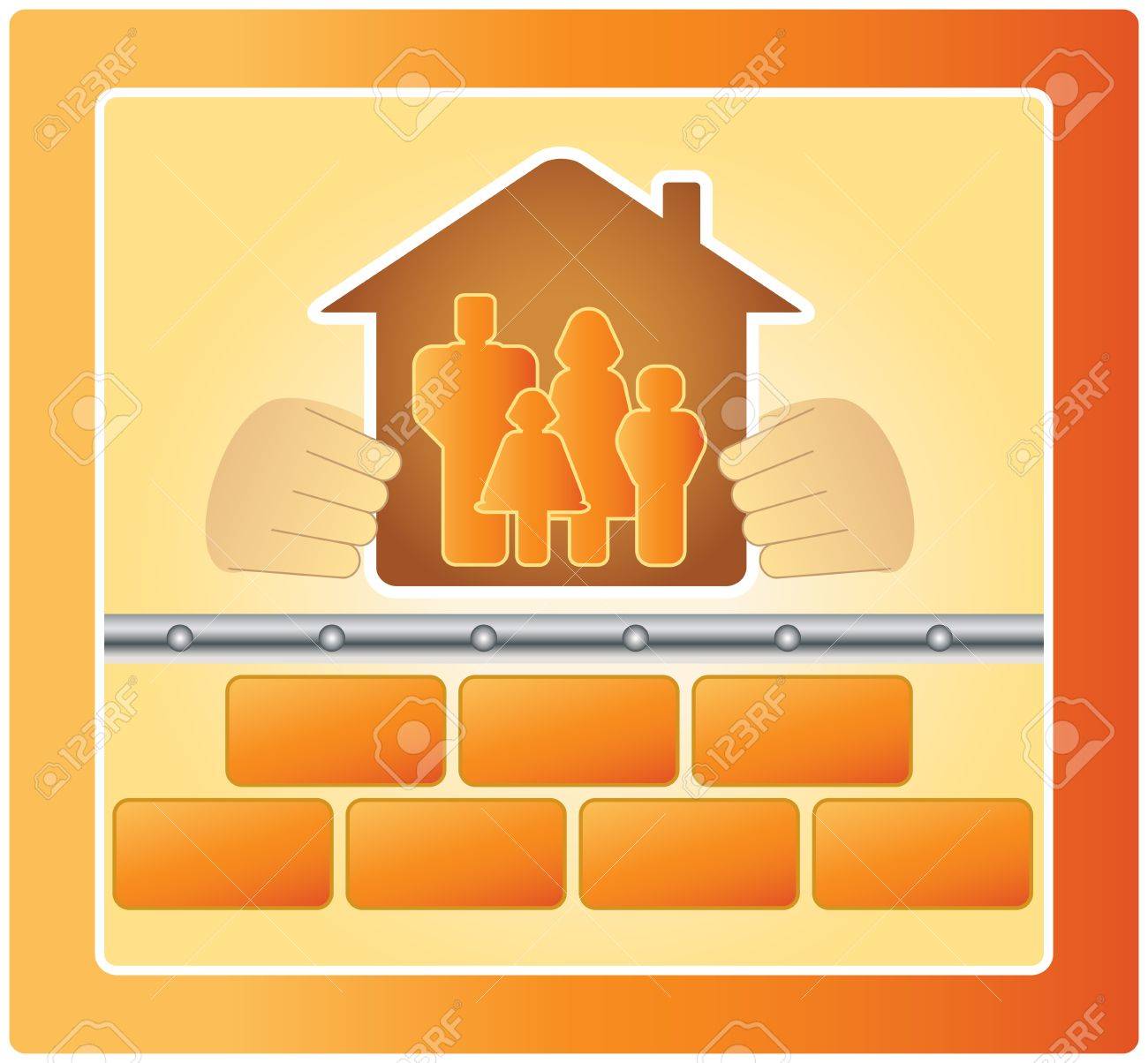 暖かい家 レンガや家族のプロジェクト のイラスト素材 ベクタ Image 暖かい家 レンガや家族のプロジェクト のイラスト素材 ベクタ Image