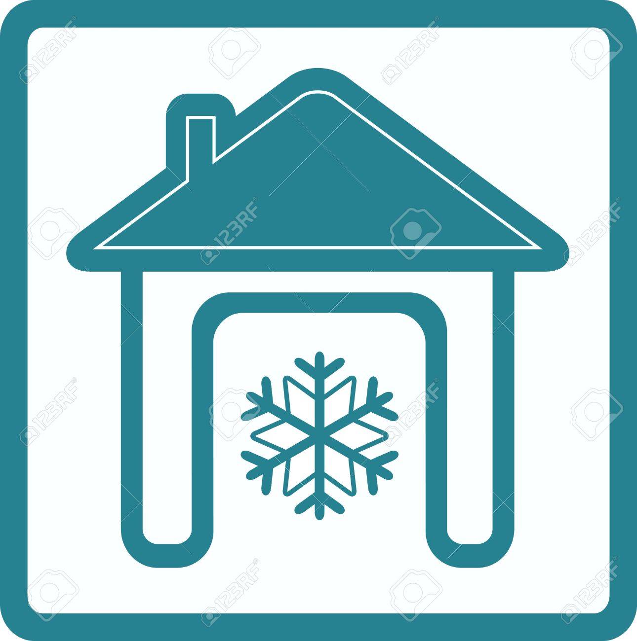Maison avec flocon de neige - symbole de conditionnement à domicile Maison avec flocon de neige - symbole de conditionnement à domicile