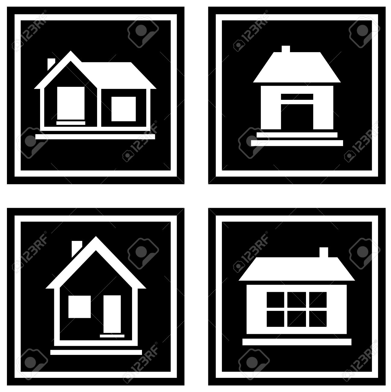 set white house silhouette on black icons royalty free cliparts