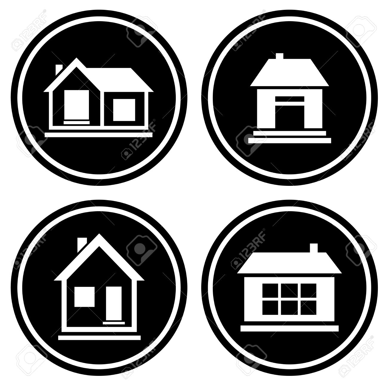 set round icons with white house silhouette royalty free cliparts