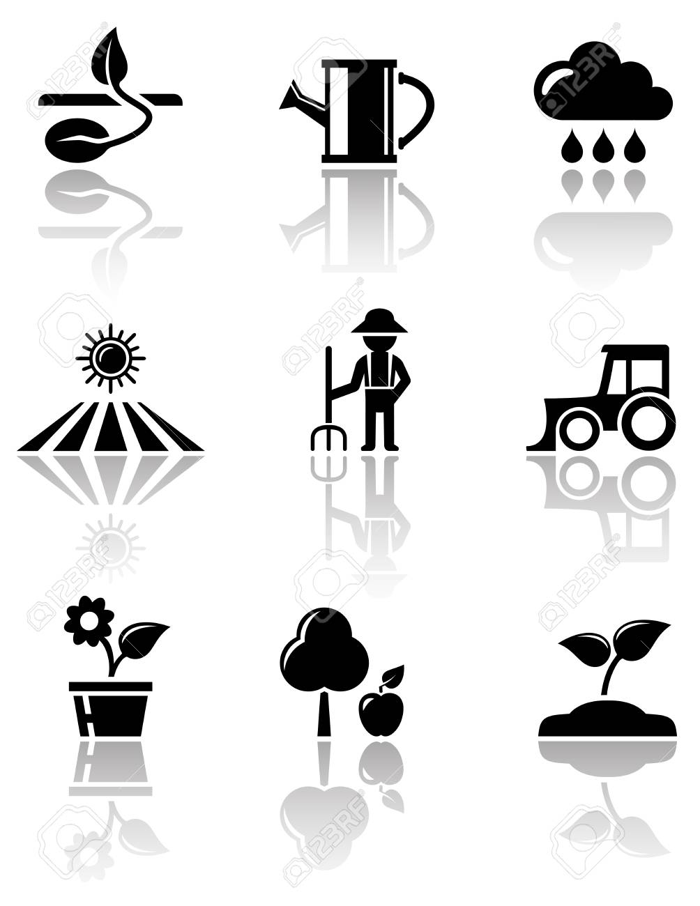 Set Of Isolated Clip Art Black Agriculture Icons Royalty Free SVG,  Cliparts, Vectors, and Stock Illustration. Image 50002010., image size:1004x1300