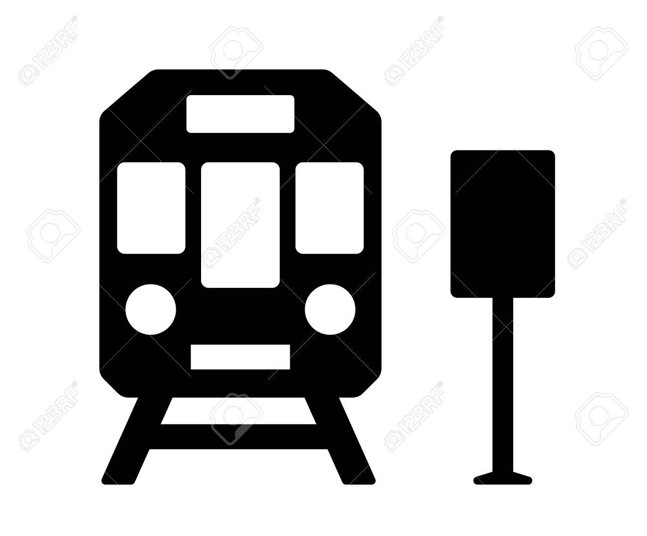電車や駅の看板シルエットの分離された黒いアイコン のイラスト素材 ベクタ Image