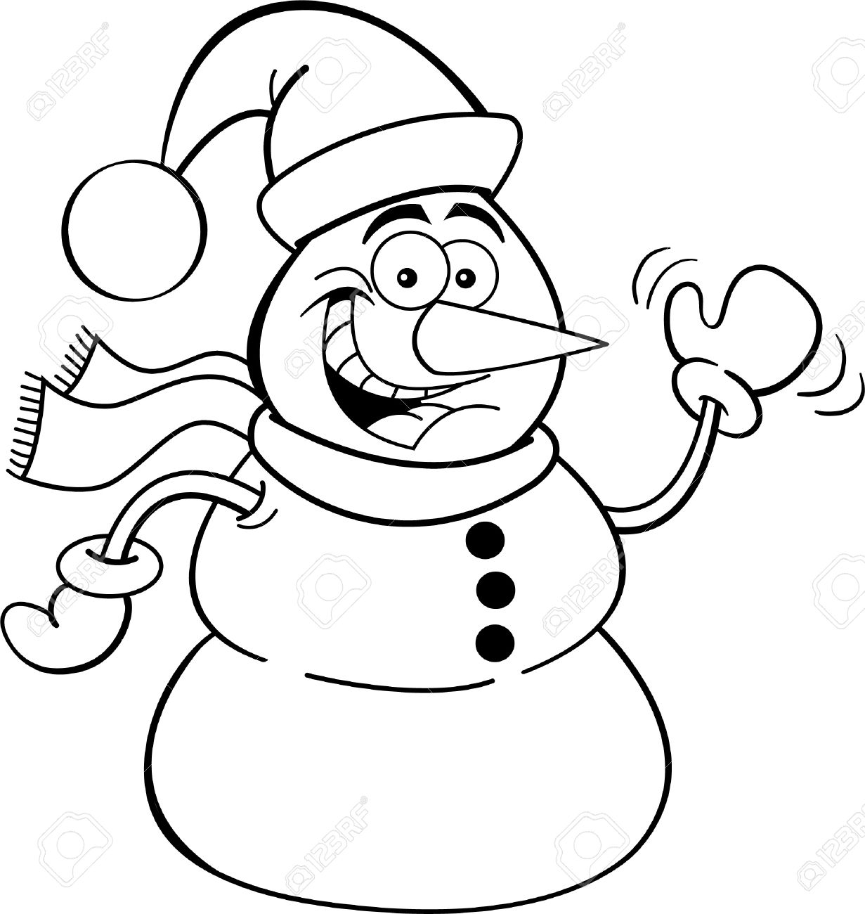 手を振って雪だるまの黒と白のイラストのイラスト素材 ベクタ Image