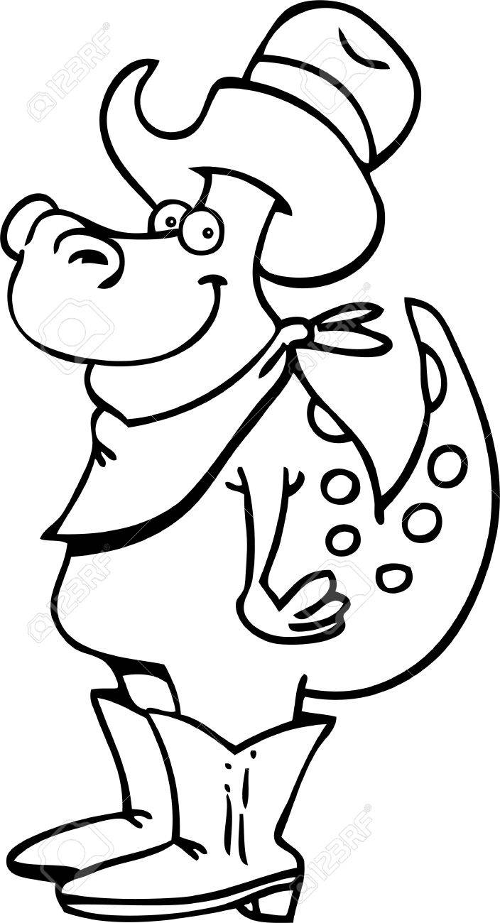 Black And White Illustration Of A Dinosaur Wearing A Cowboy Hat And Boots  Royalty Free SVG, Cliparts, Vectors, and Stock Illustration. Image 15333836., image size:704x1300