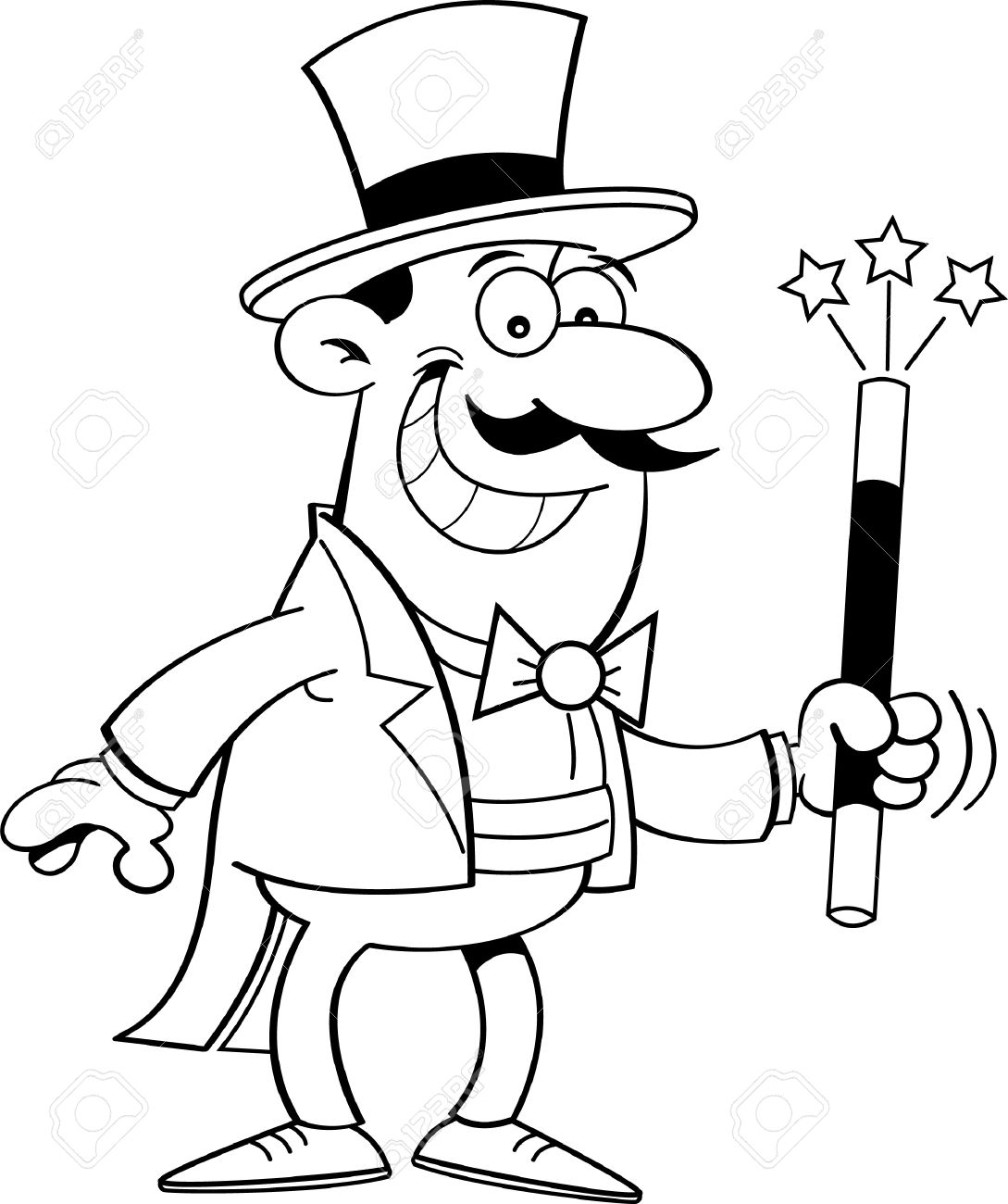 Schwarz Weiss Darstellung Von Einem Zauberer Mit Einem Zauberstab Lizenzfrei Nutzbare Vektorgrafiken Clip Arts Illustrationen Image 20778903