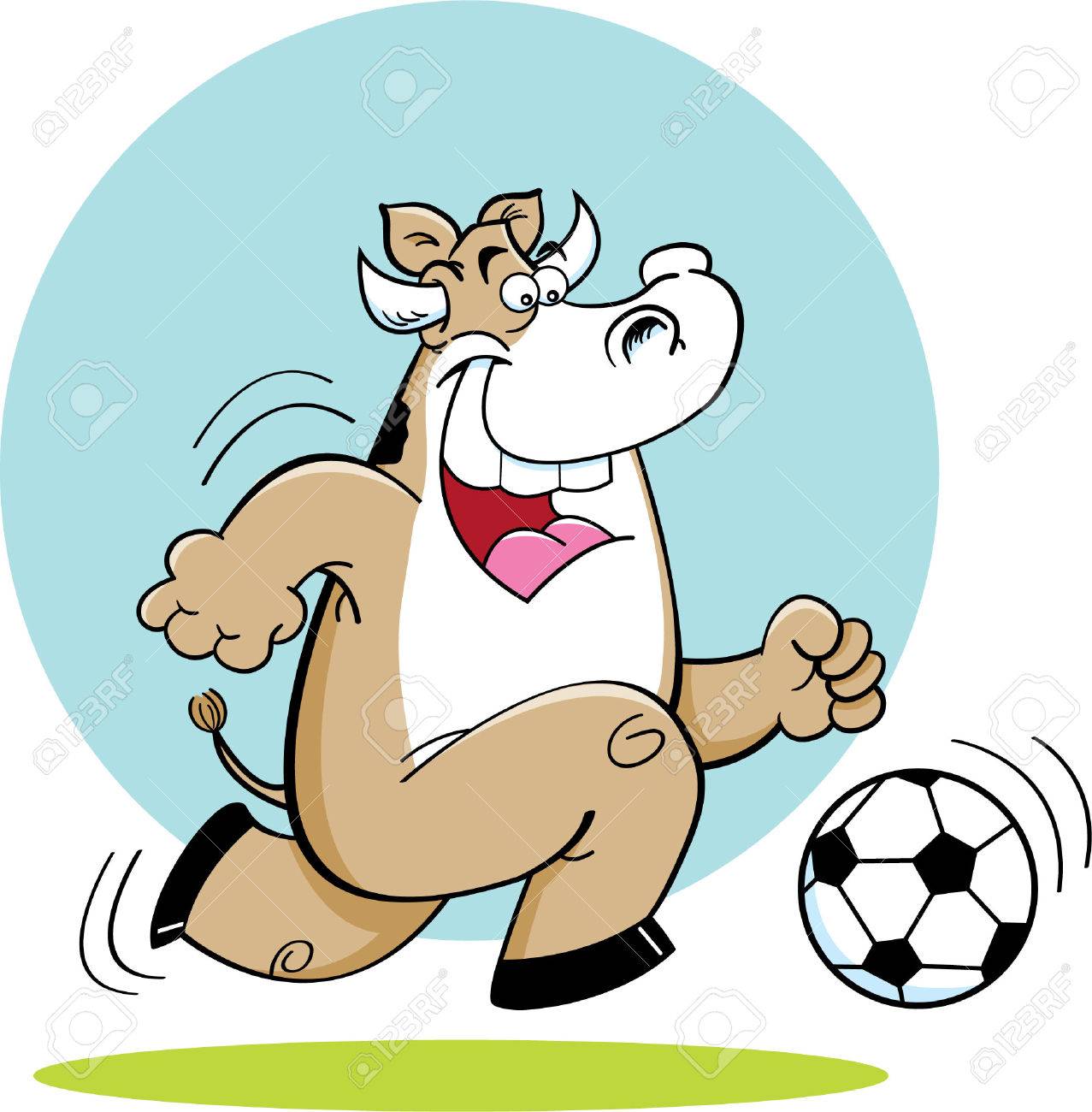 サッカーをして牛の漫画イラストのイラスト素材 ベクタ Image