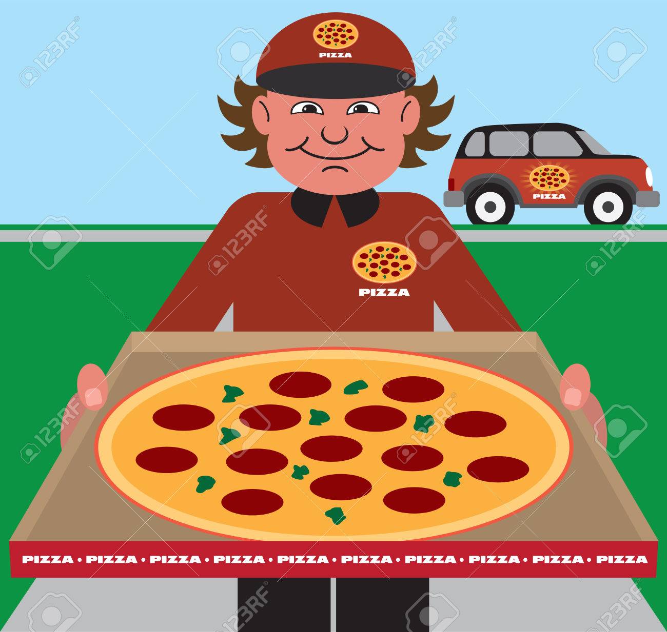 Pizza Guy Delivering Fresh Hot Pizza To