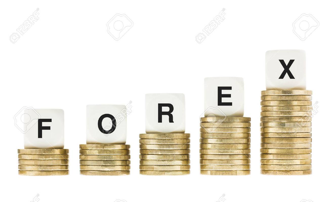 Forex Foreign Currency Exchange Market On Stacks Of Gold Coins - 