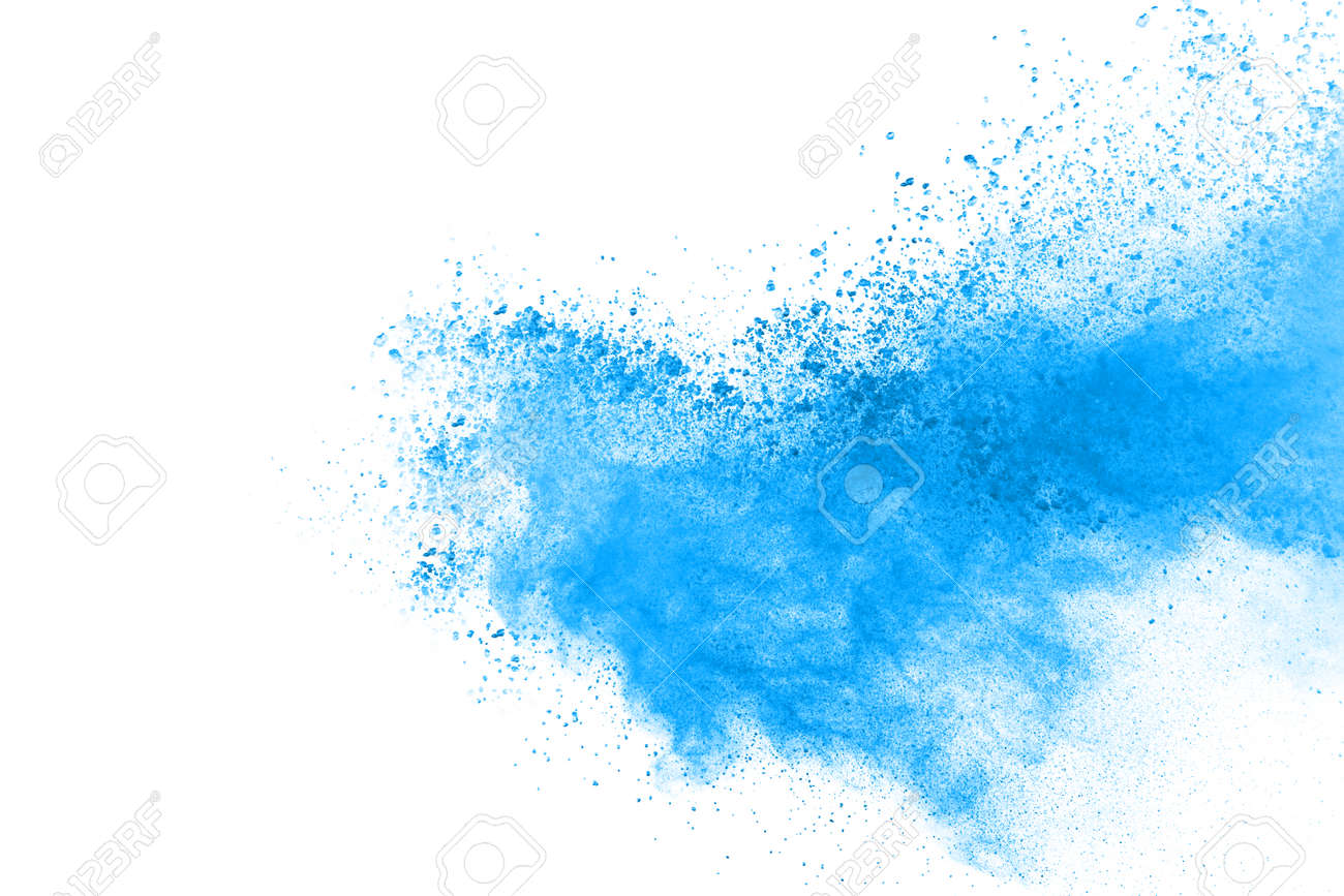 Blue color powder explosion on white background. Colored cloud. Colorful dust explode. Paint Holi. - 165548082 Blue color powder explosion on white background. Colored cloud. Colorful dust explode. Paint Holi. - 165548082