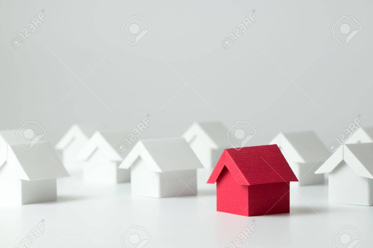 Red house in among white houses for real estate property industry - 57674978 Red house in among white houses for real estate property industry - 57674978