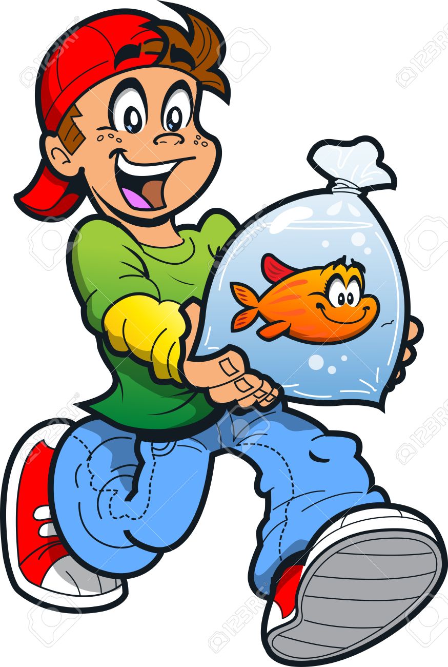 Happy Boy With His Pet Goldfish in a Plastic Bag - 20686690 Happy Boy With His Pet Goldfish in a Plastic Bag - 20686690