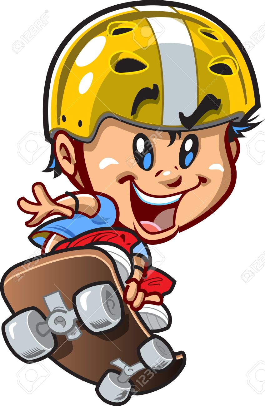 クールな小さなスケート ボード男 極端なスタントを行う のイラスト素材 ベクタ Image