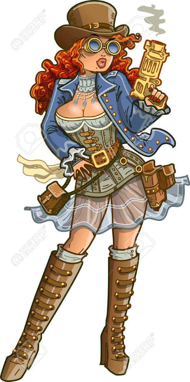 セクシーな女性スチーム パンク ガンスリンガー銃と革のトップの帽子 のイラスト素材 ベクタ Image セクシーな女性スチーム パンク ガンスリンガー銃と革のトップの帽子 のイラスト素材 ベクタ Image